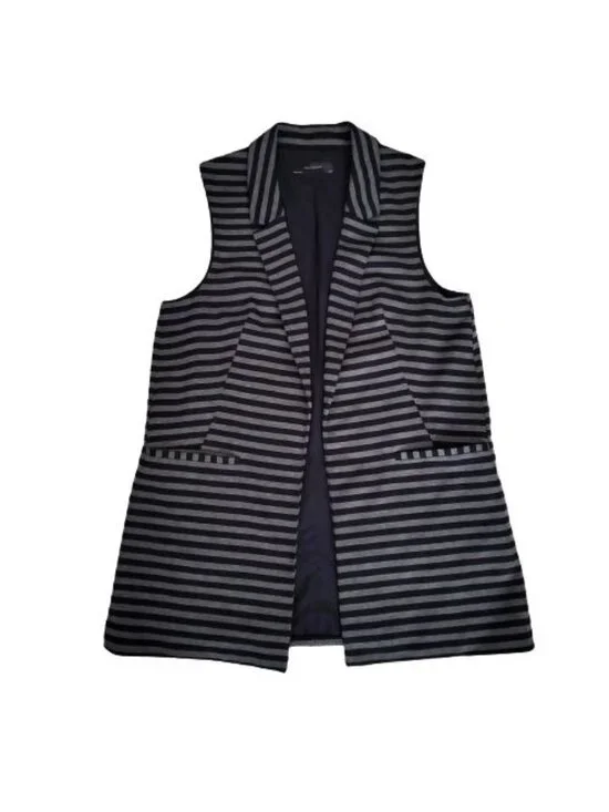 The Limited Women's Navy Blue/Gray Striped Open Front Long Vest Cardigan Sz XL - Picture 3 of 14